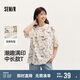 森馬大力水手短袖t恤女夏中長款特寬松涼感滿印上衣101324100041