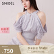 SNIDEL2025春夏新品優(yōu)雅露肩流蘇收腰掛脖印花連衣裙SWFO251123 淺灰色 S (0)
