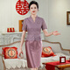 紫魅俏2025年新款喜婆婆婚宴裝高檔禮服高貴時(shí)尚顯瘦遮肚假兩件連衣裙女 亮紫短袖 2XL (建議120-130斤)