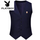 花花公子（PLAYBOY）時(shí)尚四季新款男士純棉西裝馬甲修身坎肩男背心大碼馬夾潮流帥 藏青色馬甲(+獅子頭胸針) 5XL 170-185斤