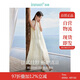 茵曼（INMAN）夏季純色女裝圓領(lǐng)掛脖連衣裙簡(jiǎn)約休閑風(fēng)A字中長(zhǎng)裙子 梨花杏 M