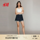 H&M女裝牛仔褲2025夏季新款加高腰通勤潮流時尚牛仔短褲1204752 深牛仔藍 44 170/84