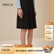 PRICH秋冬TR斜紋面料收腰單排扣A字百褶純色通勤半身裙女 19黑色 M 165