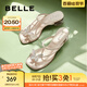 百麗（Belle）小福蝶夾腳人字拖女商場款水鉆拖鞋A9K1DBL4 銀色-粗跟款 36 (230mm)