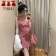萬欣兒小個子紅色格子吊帶連衣裙子女夏季2025新款收腰又甜又辣a字短裙 紅色格子 M 45/55kg
