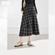 對白（DUIBAI）黑白格紋半身裙女2026春季新款松緊腰通勤顯瘦中長(cháng)款A字傘裙 黑白格 XL