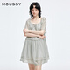 moussy 2025夏季新品甜美收腰一字肩系帶條紋連衣裙028ISA33-4051 165花紋灰色 S