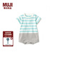 無印良品 MUJI 新生兒 天竺編織 拼接連體衣 兒童童裝  連身衣方便穿脫 薄荷綠色條紋 70-80