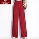 俞兆林（YUZHAOLIN）媽媽春秋闊腿褲大碼中年寬松黑色直筒褲中老年女裝高腰顯瘦長(cháng)褲女 酒紅色長(cháng)褲 【收藏優(yōu)先發(fā)貨】有 6XL 建議195-205斤
