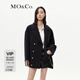 MO&Co.冬學(xué)院風(fēng)雕花金扣寬松含羊毛毛呢大衣外套極簡(jiǎn)風(fēng)摩安珂 藍(lán)黑色 M 165
