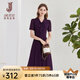 經(jīng)典故事（JANE STORY）泡泡袖雪紡連衣裙女夏季新款高級(jí)感知性襯衣裙子氣質(zhì)系帶領(lǐng)襯衫裙 N05深紫色 S