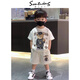 mlgt kids童裝男童套裝2025夏季新款兒童短袖運(yùn)動(dòng)酷帥男孩夏裝兩件套 米白色 100 cm
