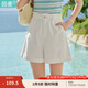 茵曼（INMAN）2025夏女新款時(shí)尚休閑百搭純色花苞舒適遮胯顯瘦A字短褲 云朵白 S