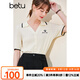 betu百圖女裝短袖V字翻駁領(lǐng)套頭上衣針織衫女2203T03 米白 M