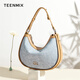 天美意（TEENMIX）女包牛皮月牙包撞色腋下手拎斜挎包通勤手提單肩包生日禮物送女友 藍色