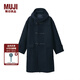 無印良品（MUJI）男女通用 羊毛混 牛角扣大衣 無性別 男款女款 毛呢大衣 長款外套 深藏青色 S-M