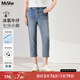 MsShe【冰氧吧涼感牛仔褲】大碼女裝2025夏裝顯瘦彈力七分小腳褲 牛仔淺藍(lán)色現(xiàn)貨 XL