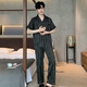 路讓宋睡衣男士夏季薄款冰絲兩件套家居服套裝夏天條紋長褲短袖家居服 條紋套裝 XL 【建議120-140斤】