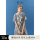 EIN珊瑚海系列 EIN 言民族風(fēng)繡花風(fēng)琴褶開衩純棉連衣裙夏季新款 寶藍(lán) S