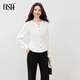 歐莎V領(lǐng)長(cháng)袖襯衫女上衣2025秋季新款收腰顯瘦通勤百搭垂感襯衣 白色 S