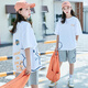 愛(ài) 西娜女童運(yùn)動(dòng)短褲夏季2025新款兒童五分褲薄款夏裝純棉中大童寬松褲子 【白色短袖+灰色短褲】2件套 150 cm