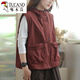 啄木鳥(niǎo)春秋新款工裝風(fēng)連帽馬甲女寬松口袋雙層外套復古背心百搭坎肩 酒紅 【春秋加里布】 L 【建議90-110斤】