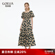 歌莉婭印花連衣裙女夏季出游穿搭2025新款漂亮方領(lǐng)長裙1E5R4K820 1DD黑金手繪橘子花 M