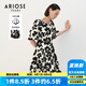 艾諾絲雅詩【商場同款】春秋季新品時尚百搭高腰純棉親膚連衣裙20719088 筆觸花卉 M
