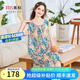 美標新款無袖背心睡裙女春夏萊賽爾亞麻印花家居服復(fù)古度假風(fēng)連衣裙 玫粉色 2XL (175/96A)