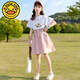 G.DUCKKIDS女童夏天裙子2025夏裝新款中大兒童夏季純棉半身裙套裝女孩連衣裙 粉色  150 適合136-147cm身高
