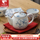 陶趣居 日本進(jìn)口線唐草小藍(lán)芽茶杯日式湯吞壽司杯陶瓷小杯泡茶杯子茶具 【送禮裝】線唐草（1壺2杯）套裝