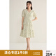 獨束大碼女裝【長短可選】閨蜜裝圍裹式連衣裙茶歇裙2024夏季裙子 米底小花-短款 3XL (尺碼：5)