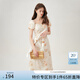 范思藍(lán)恩國風(fēng)抽象花卉印花連衣裙2024夏季新款收腰通勤裙子12959 米杏色 S