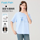 快魚(yú)t恤女2025夏新款百搭舒適簡(jiǎn)約漸變兔子字母刺繡短袖寬松顯瘦女裝 淡藍色85T5002 2XL