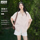 對白寬松休閑卷邊短袖襯衫女2025夏季新款氣質(zhì)襯衣松弛感顯瘦上衣 淺粉色 L