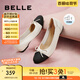 百麗（Belle）小香風(fēng)平跟單鞋女商場同款蝴蝶結(jié)媽媽淺口鞋Z8R1DAQ4預(yù)售 米白 37 (235mm)