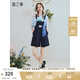 兩三事游牧童謠 2025夏季新款復(fù)古貼布繡絲巾裝飾牛仔背帶褲女 深藍(lán)色 S