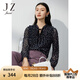玖姿（JUZUI）浪漫女人味單上衣女裝春款幾何印花網(wǎng)紗小衫 花丈青 M