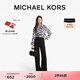 MICHAEL KORS邁克高仕 MK 女士桑蠶絲印花系帶長袖襯衫 黑色/白色 048 M