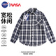 NASA GISS襯衫男士秋季潮流格子衫高級(jí)感寬松休閑長(zhǎng)袖襯衣男 藏青格子 XL