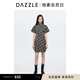 DAZZLE【上新】地素千鳥格短袖旗袍秋冬新中式牛仔邊拼接連衣裙女 黑色 02/S