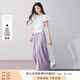 香影白色泡泡袖t恤女2025夏裝新款減齡抽褶收腰正肩顯瘦短袖上衣 套裝2 T恤+紫色裙褲 M 160/84A/95-110斤