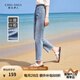 秋水伊人簡(jiǎn)約中高腰通勤百搭牛仔褲夏季新款女裝顯瘦褲子 藍(lán)色 L
