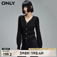ONLY夏季簡(jiǎn)約燈籠袖V領(lǐng)短款開(kāi)衫毛衣針織衫女|12413B009 H1Z 黑色 M (165) 84A