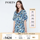 PORTS寶姿  新品女裝中袖中V領(lǐng)中袖印花連衣裙LN8D085HPT020 天蝕藍(lán)印花 XS (2)
