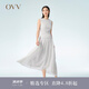 OVV2023春夏新款女裝肌理感面料拼接薄紗壓褶A字休閑無(wú)袖連衣裙 米白（凈色）09 S
