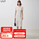 LILY秋新款女裝立體蕾絲鏤空花邊優(yōu)雅V領(lǐng)氣質(zhì)舒適顯瘦連衣裙 601白色 L