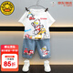 G.DUCKKIDS小黃鴨聯(lián)名兒童奧特曼衣服套裝男童夏裝寶寶短袖t恤牛仔褲兩件套 白色套裝 110 尺碼4~5歲【100-110cm】