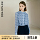 顏域（YANYEE）氣質(zhì)通勤藍(lán)色碎花立領(lǐng)襯衫女士長(zhǎng)袖2024新款秋裝法式雪紡上衣 藍(lán)花 M