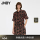 江南布衣（JNBY）夏季音符印花連體褲女寬松翻領(lǐng)連體衣收腰系帶短褲 853/雜桔 M
